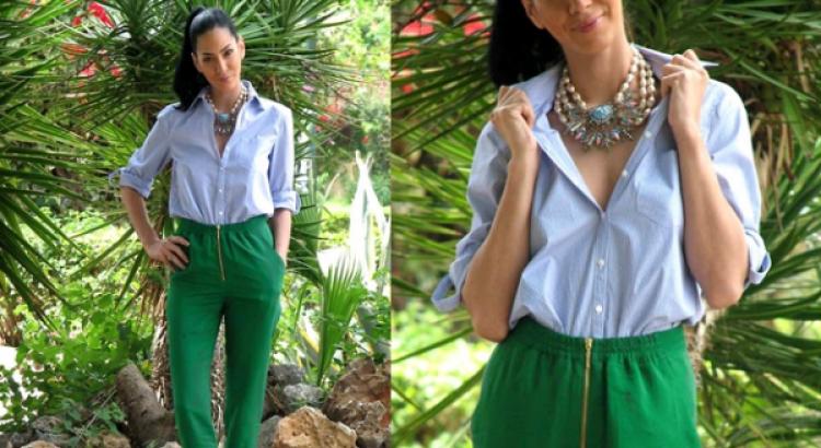 Tipy stylistov, čo nosiť so zelenými nohavicami